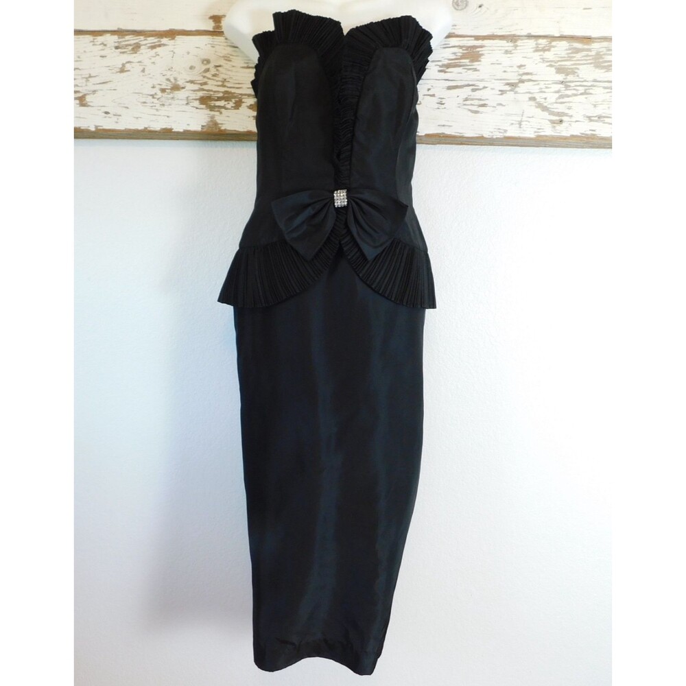 CLIMAX David Howard Dress Cocktail Black Formal Strapless Bow 11/12 Vintage USA
